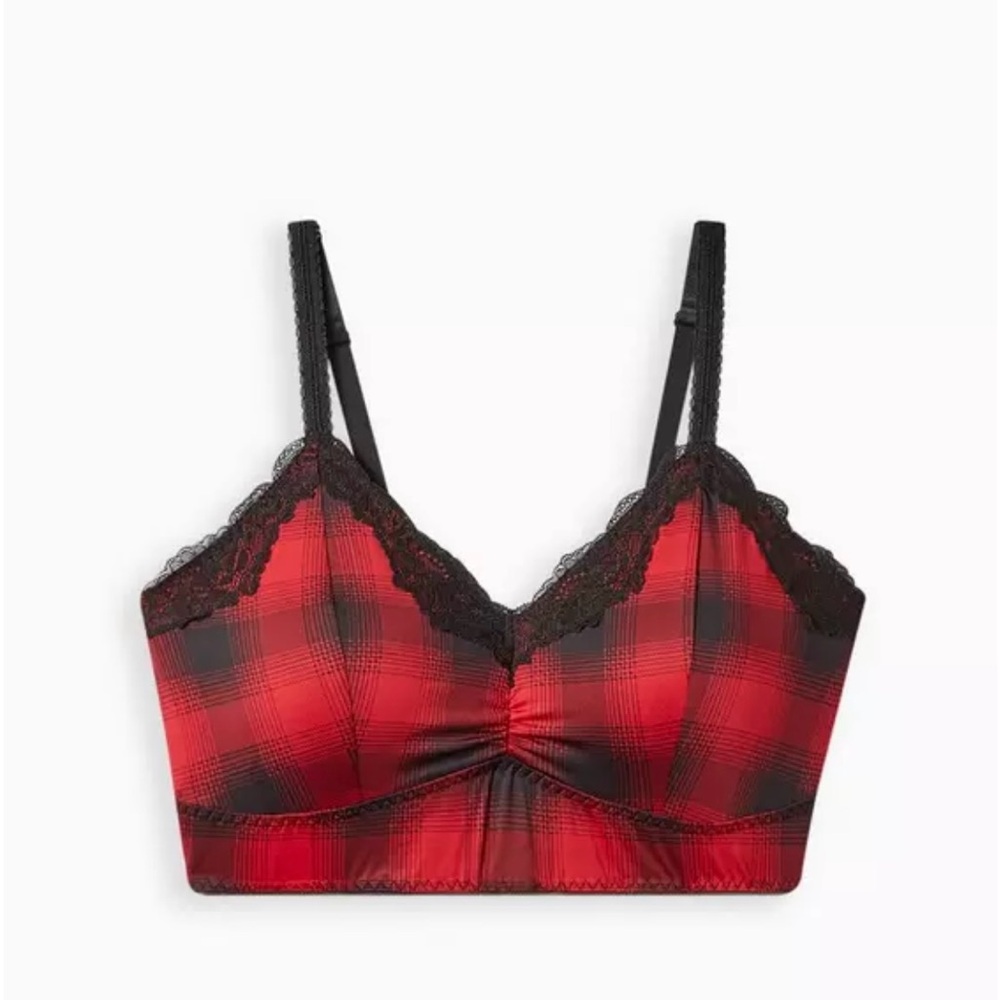 2 NWOT Red Epic Plaid Torrid Longline Bralettes, size 1 (14-16)
